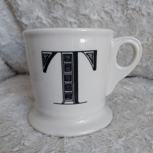 Classic Sturdy Chunky White "T" Monogram Mug with Black Lettering